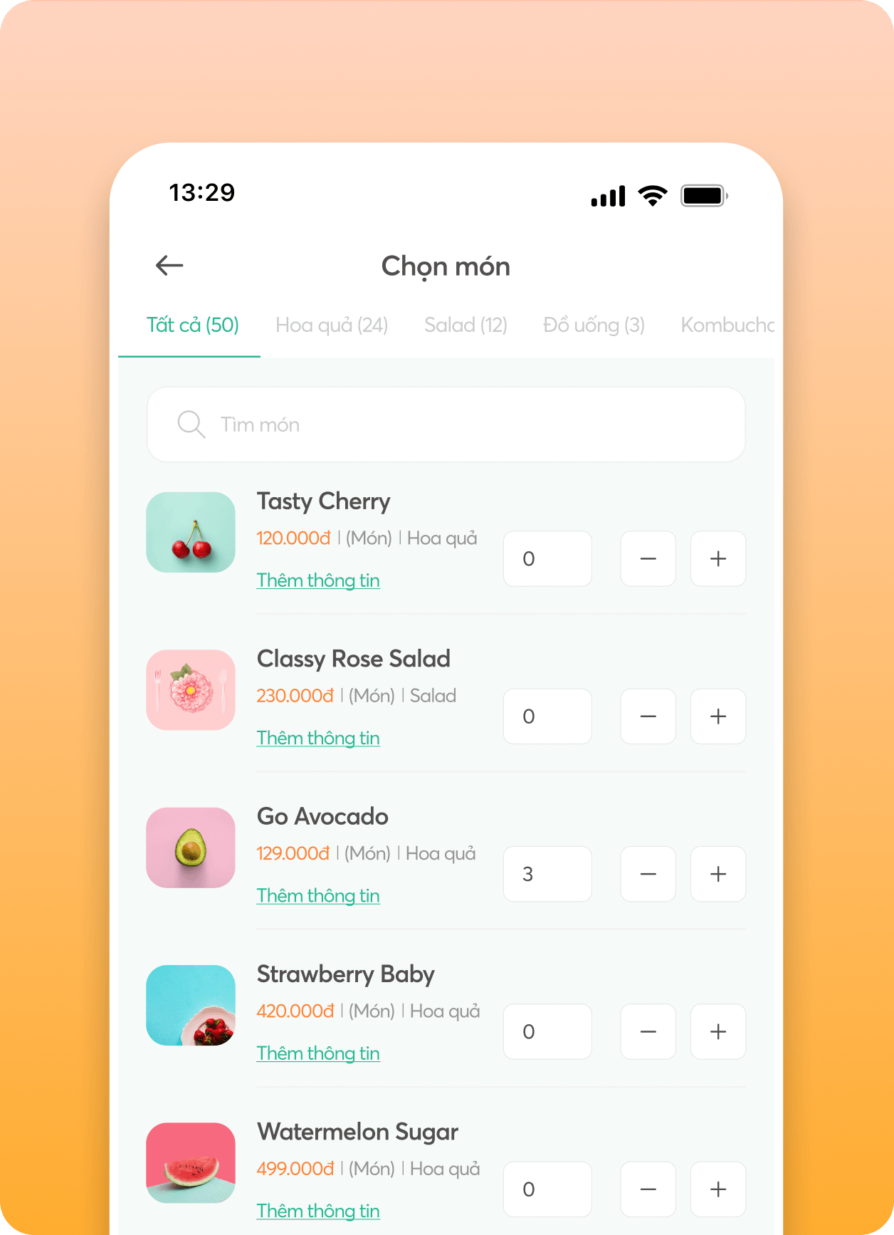 Food menu UI